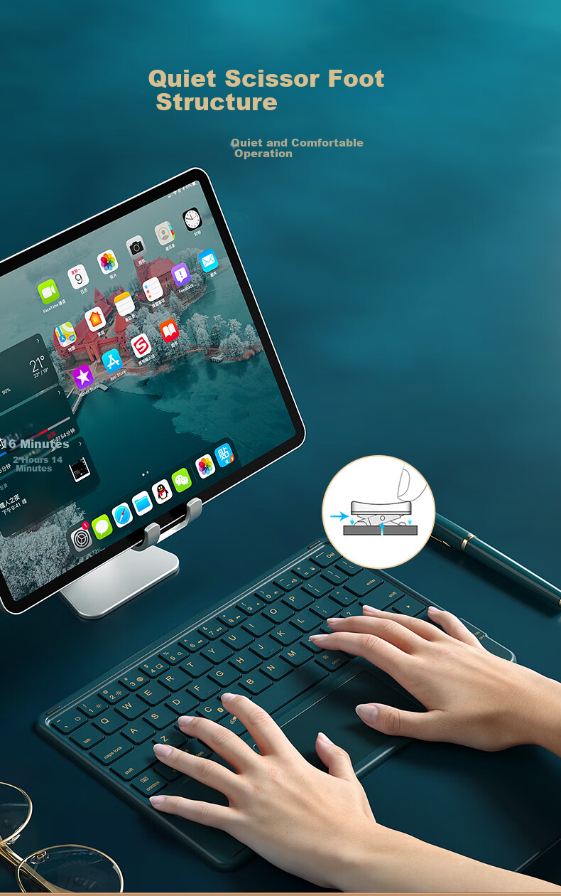 B.O.W Hangshi HB321 Ultra-thin Bluetooth Wireless Touch Keyboard for iPad Xiaomi Huawei Apple Tablet Mobile Laptop Silent Rechargeable Keyboard Dark Green 7