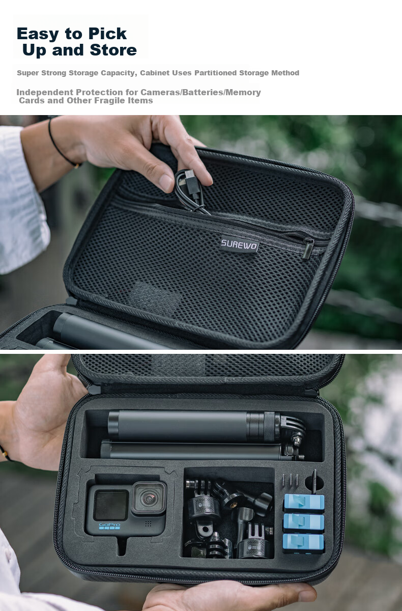 SUREWO Waterproof Storage Case for GoPro DJI Action Sports Camera, Shockproof Portable Travel Protective Box for Models 13 12 11 2