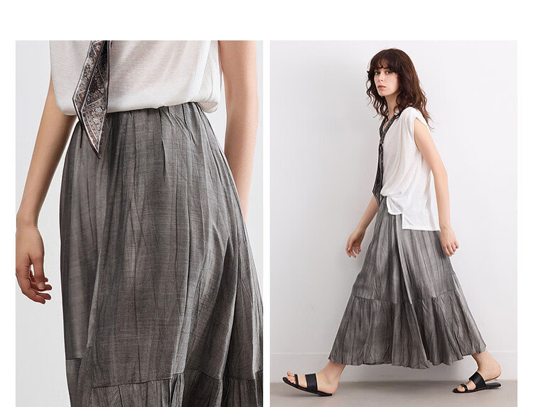 Demana [Forest Style Wardrobe] Summer Artistic Wrinkled Washed Tie-Dye Elastic Waist Slimming Mid-Length Skirt for Women 5