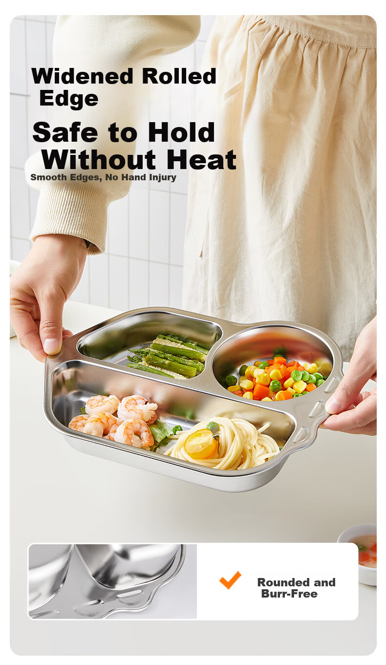 LOCK&LOCK Children's Divided Plate, 316L Stainless Steel Compartment Plate, Baby-Specific Food Tray, Kindergarten Meal Divider, Dining Utensils 6