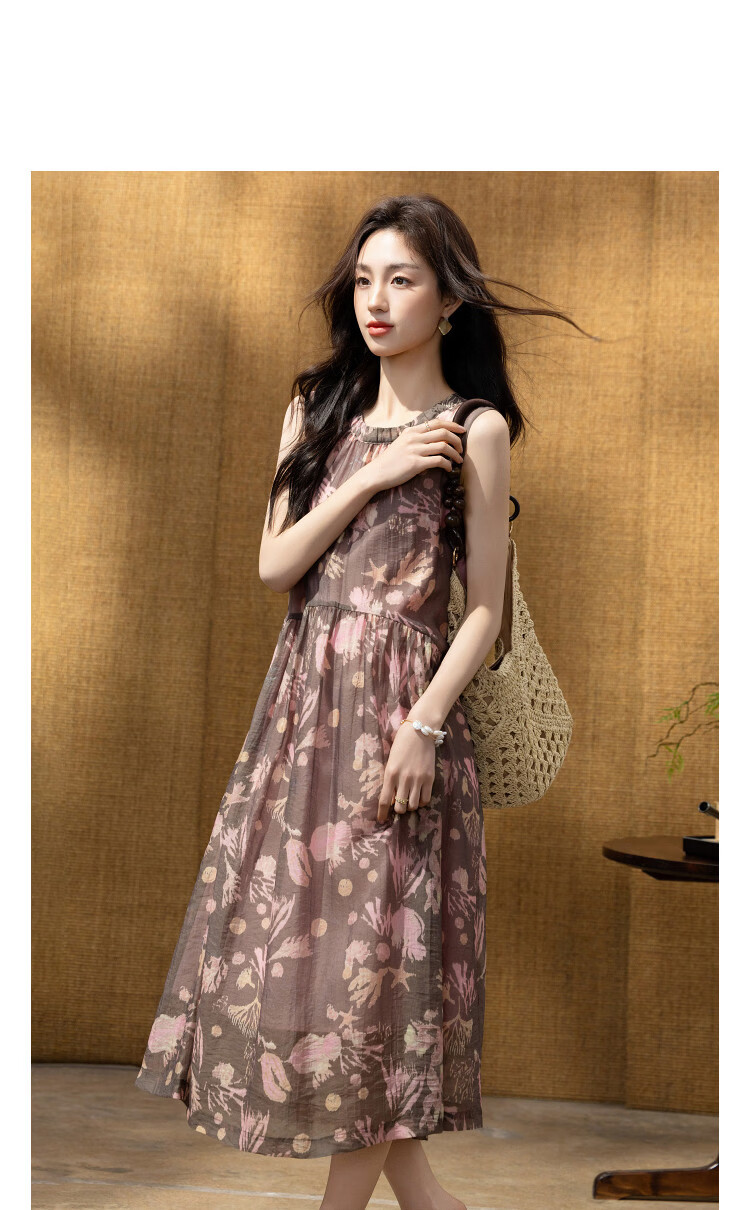 Demana Smooth Tencel Summer Elegant Commuter Pleated Round Neck Sleeveless A-Line Slim Dress for Women Premium Feel 11