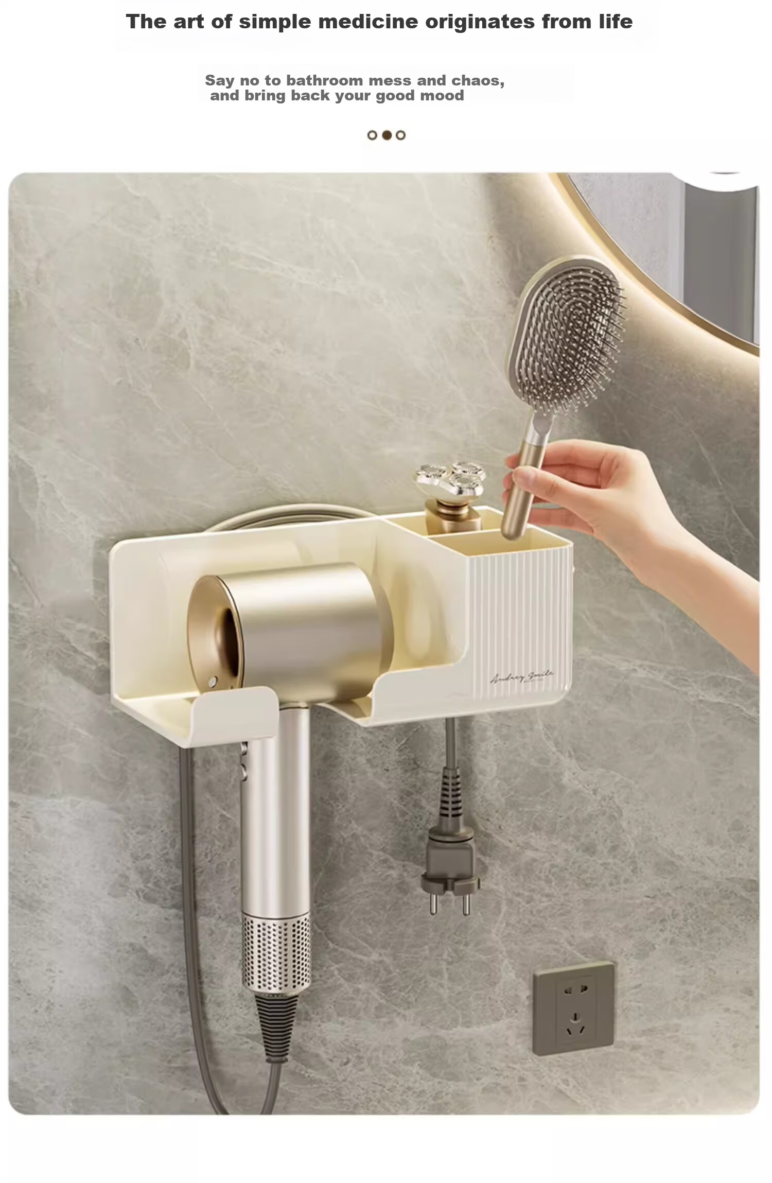 Bydoll Hair Dryer Storage Rack No-Drill Wall-Mounted Bathroom Hairdryer Holder Bathroom Hairdryer Organizer Shelf 9