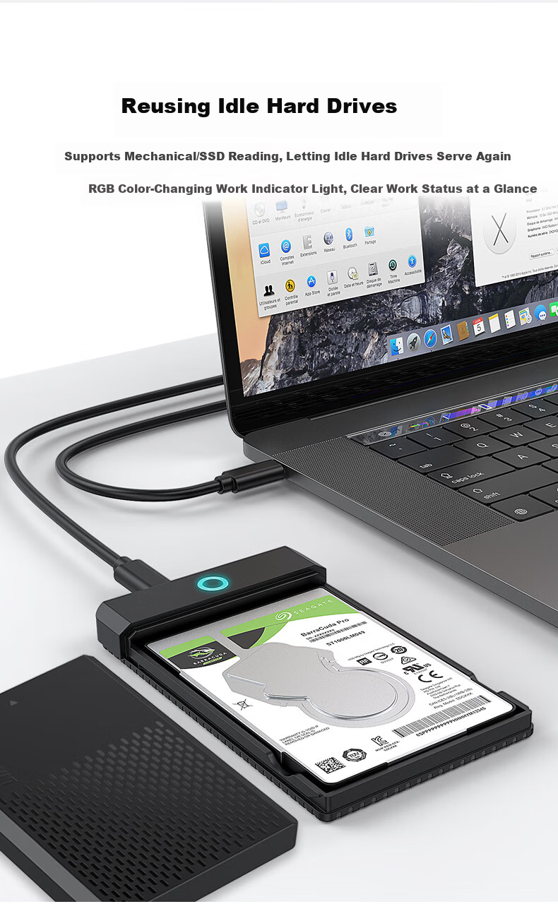LINSTORAGE RGB Metal 2.5-Inch SATA External Hard Drive Enclosure for Laptops, Mechanical SSD And Solid State Drive, USB External Case 3