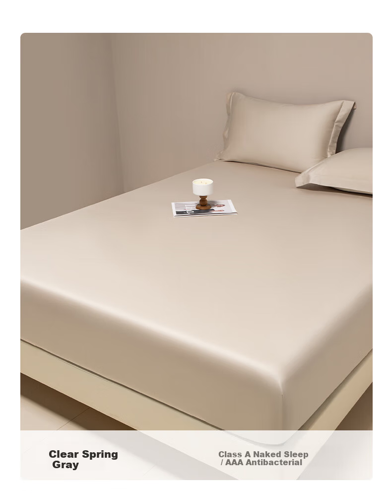AMOR Antibacterial Class A, 100 Pieces, Satin Fitted Sheet, Single Mattress Protector Cover, Pure Cotton, Phantom Grey, 1.5x2 Meters 25