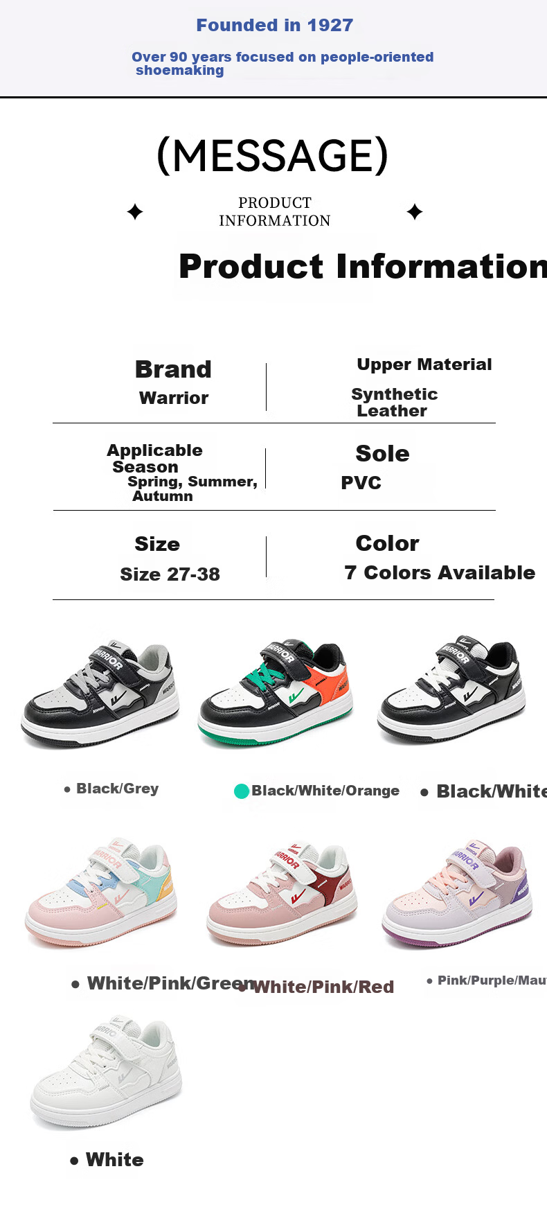 Warrior Boys' Skateboard Shoes, Spring And Autumn Style, Velcro Closure, Lightweight Children's Sneakers WZ(CL)-1329 Black/white 31 2