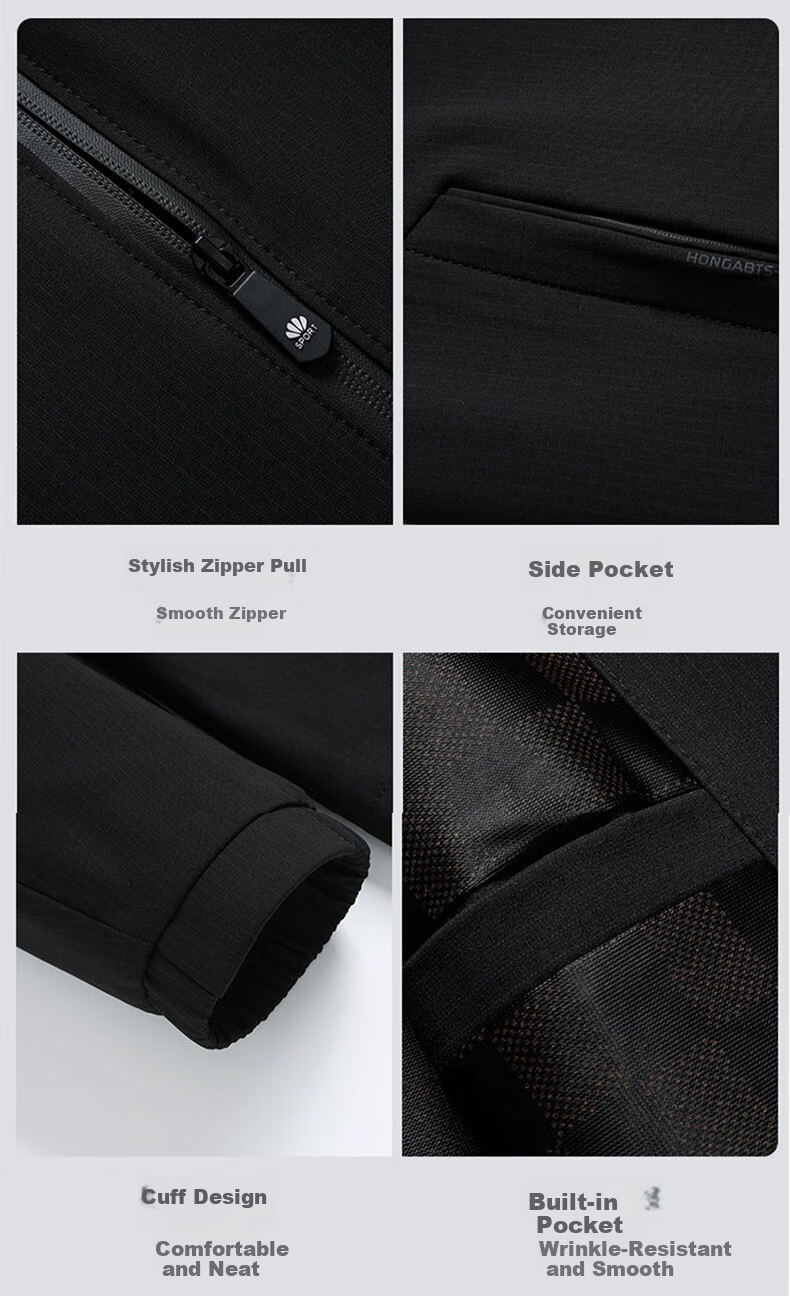 Woodpecker [Breathable and Wrinkle-Free] Men's Summer Business Casual Executive Stand Collar Jacket Black 3XL 14