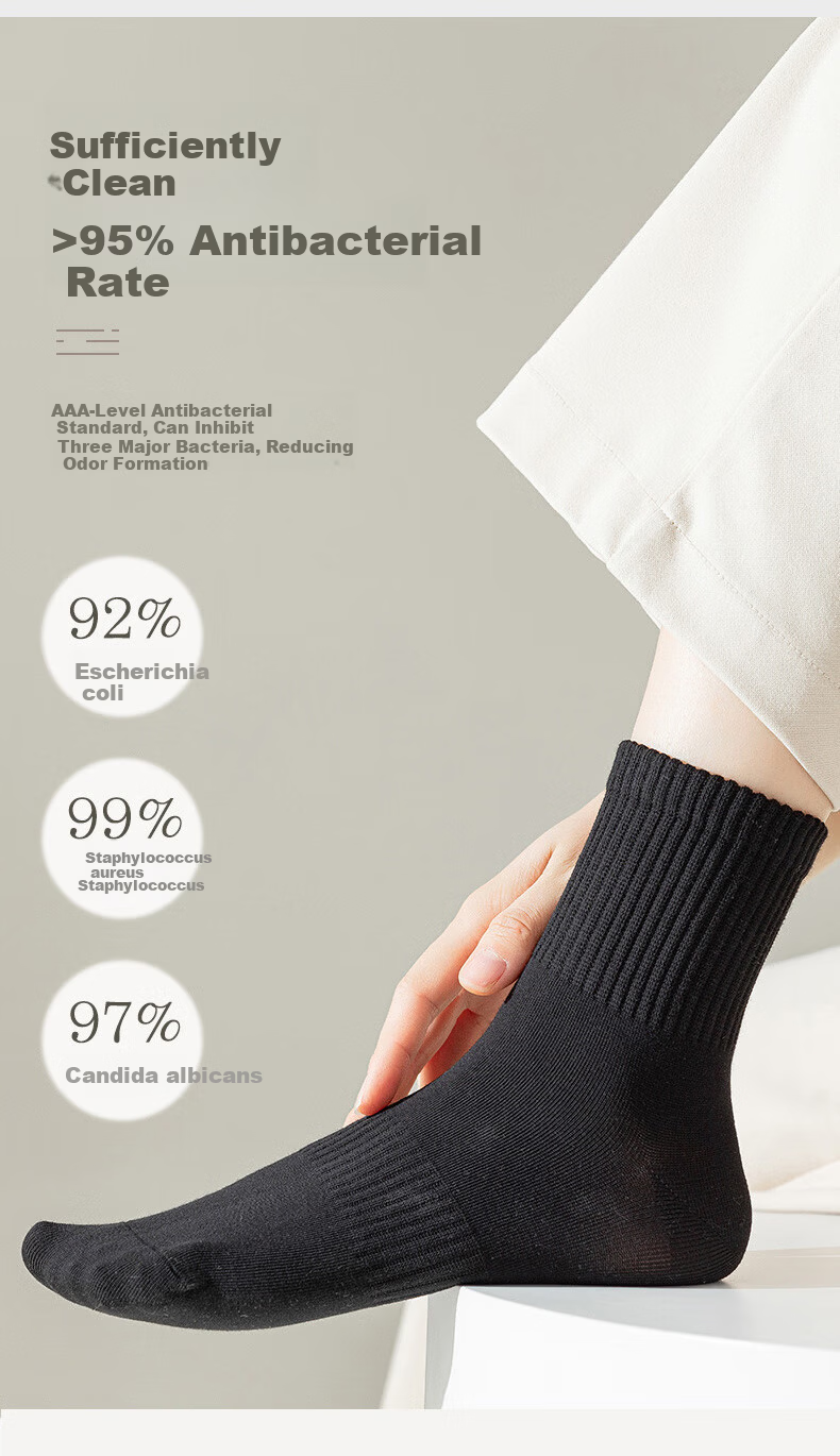 XUEXIMAN Women's 6-Pair Cotton Antibacterial Odor-Resistant Mid-Calf Socks Sweat-Absorbing Breathable Comfortable Solid Color Socks 10