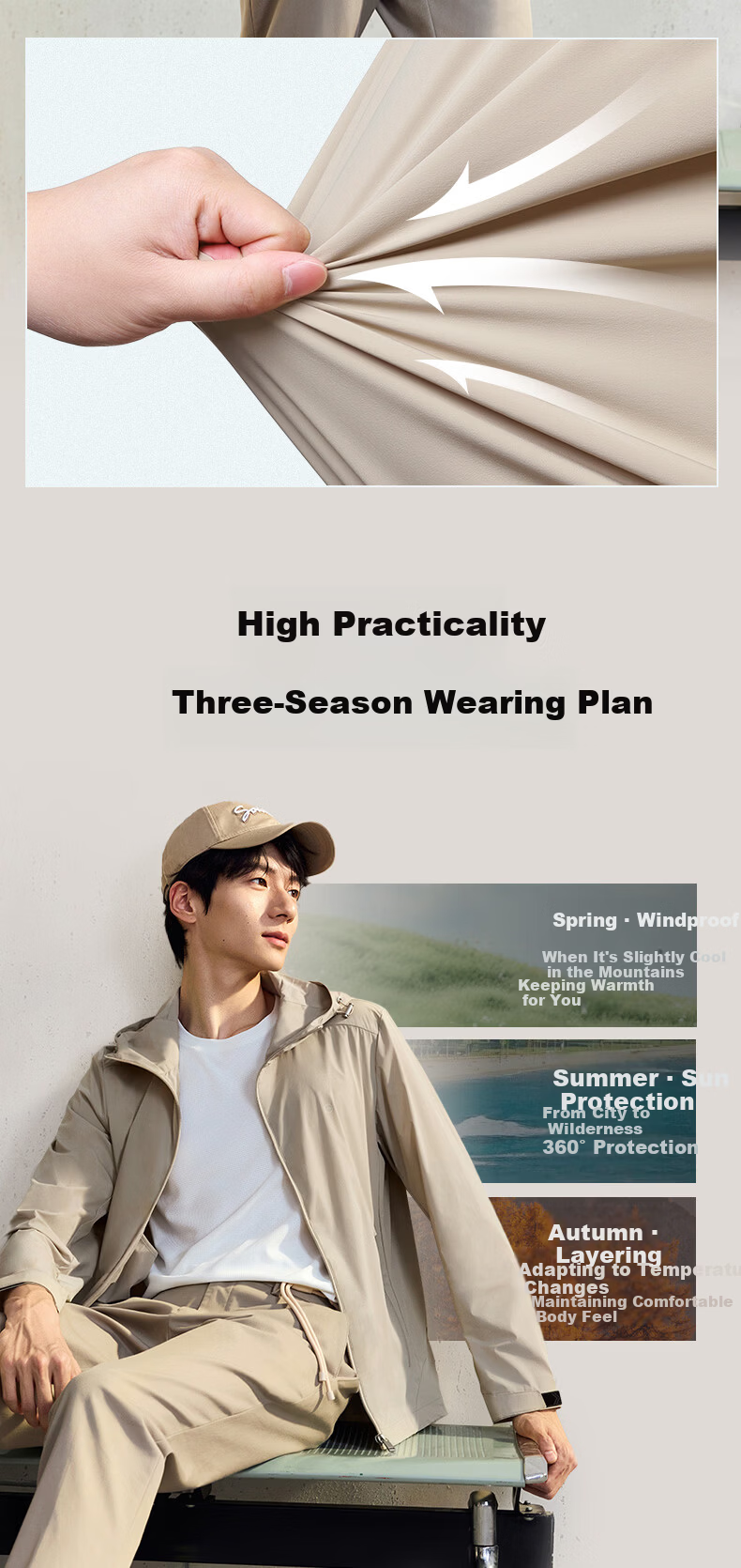 Goldlion [Cloud Wing Jacket] 25 Spring Summer Men's Sun Protection UV Resistant Hooded Lightweight Jacket Apricot 2XL 12