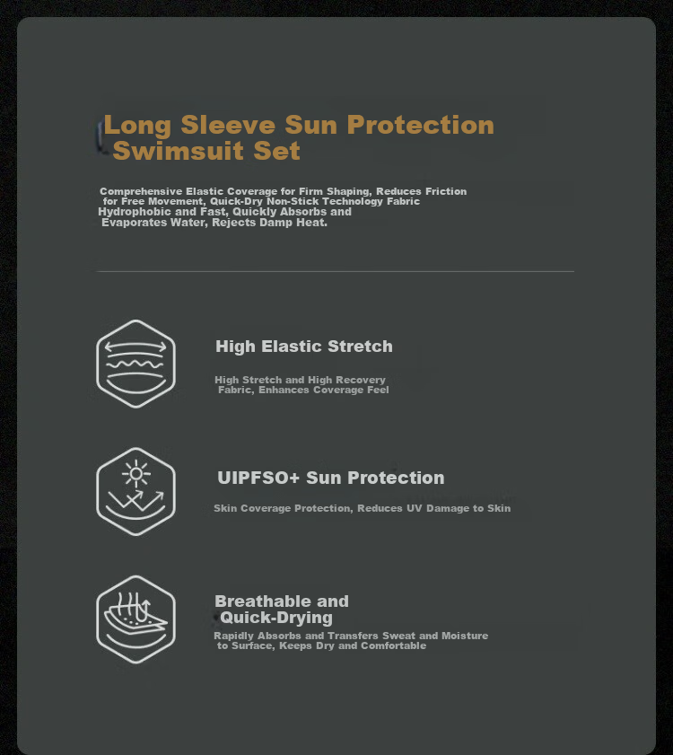 JEEP Women's Two-Piece Long Sleeve Double-Layer Slimming Sun Protection Quick-Dry Swimsuit Three-Piece Set Light Gray L 1