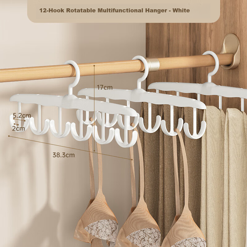 Fanye's 3-Pack 360-Degree Rotating Wave Design Strap Hangers for Dorm Storage, Tank Tops, and Ties