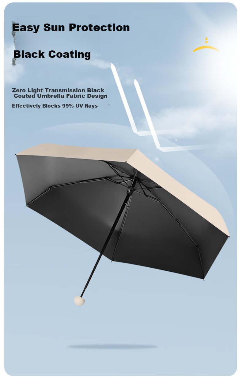 Impression City Mini Capsule Umbrella Black Coating UV Protection Sunshade Portable Lightweight Beige Sun and Rain Umbrella 1