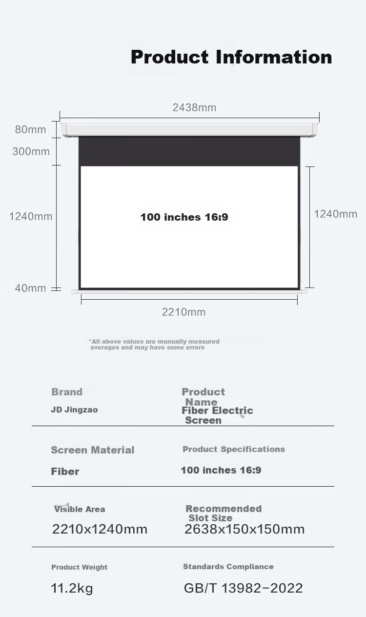 JD Original 100-Inch Electric Suspended White Light Particle Screen, 4K High-Definition, No Drilling Required, Formaldehyde-Free, Suitable for Home Office And Outdoor Use, Compatible with XGIMI, Jmgo, Dangbei Projectors 17