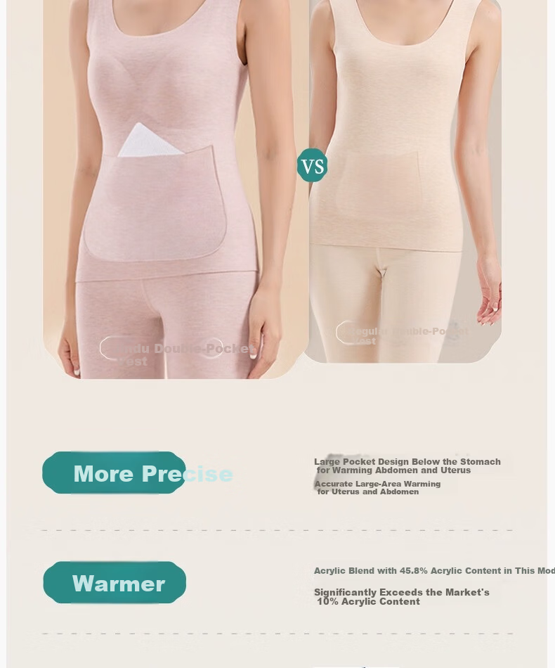 Jindu Thermal Double-Pocket Waist Support Vest for Women Autumn Winter 2024 with Chest Pads and Pocket for Heat Packs 2