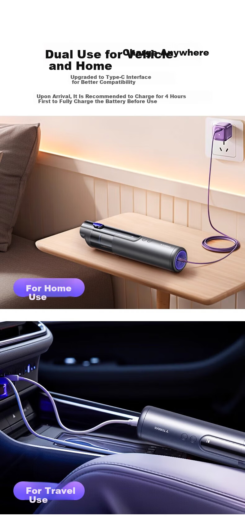 TORRAS Car Vacuum Cleaner High Suction Wireless Handheld Dual-Use Powerful Blower and Vacuum Laser Dust Detection Brushless Motor 5