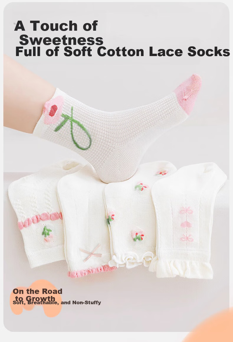 Mianmanman Children's Socks, Xinjiang Cotton, Antibacterial And Anti-Mite, Girls' Sweet Lace Mid-Calf Socks, for Toddlers And Older Children, Cotton Socks for Autumn Seaso 1