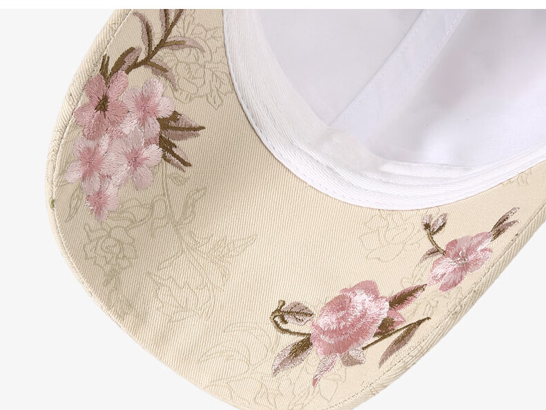 CACUSS Women's Embroidered Baseball Cap Spring Duckbill Hat Luxury Pure Cotton Hard Top Slim Face Sun Hat - Cream White 11