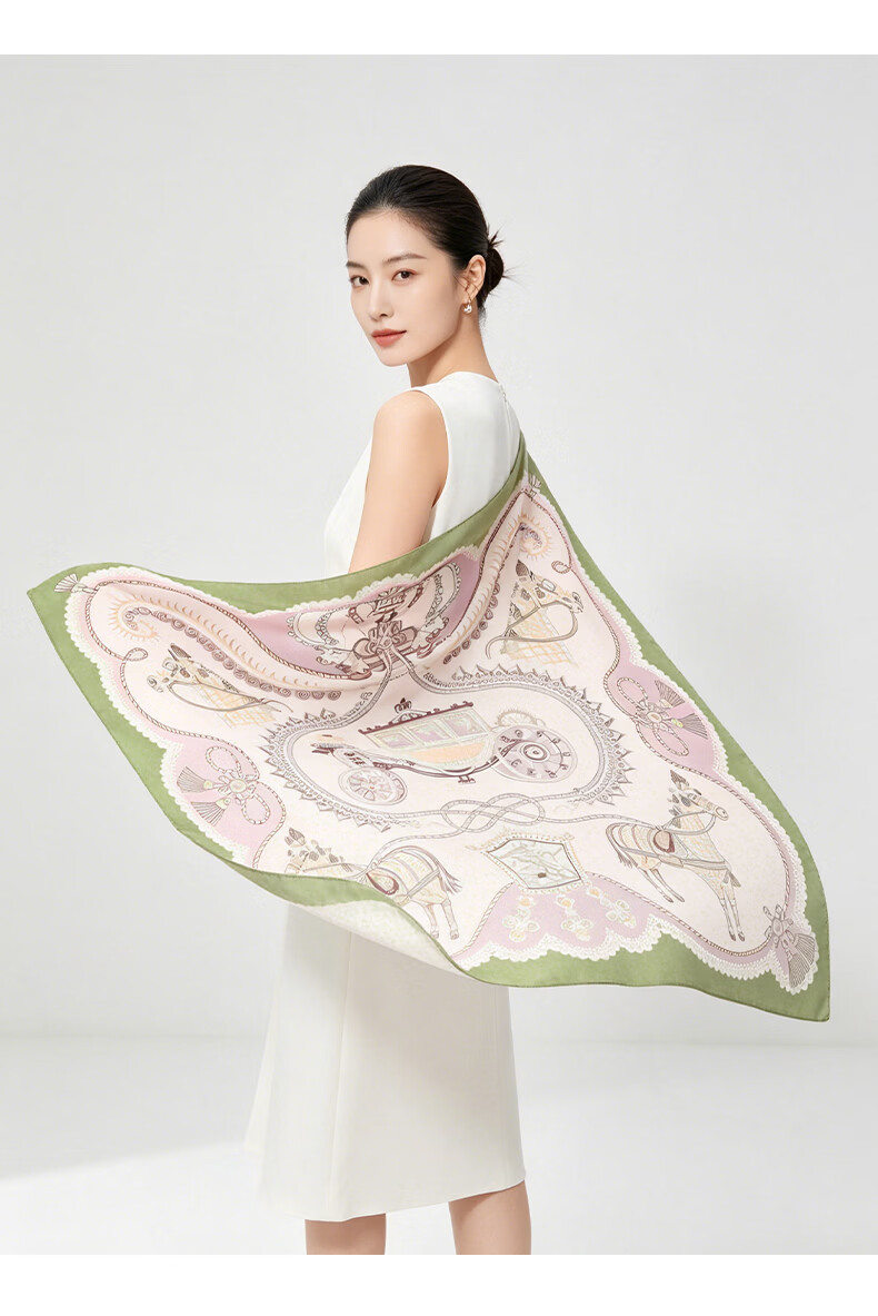 Baoshelan 90cm Silk Square Scarf Women 100% Mulberry Silk Scarf Spring Summer New Carriage Ballad Gift for Bestie Birthday 10