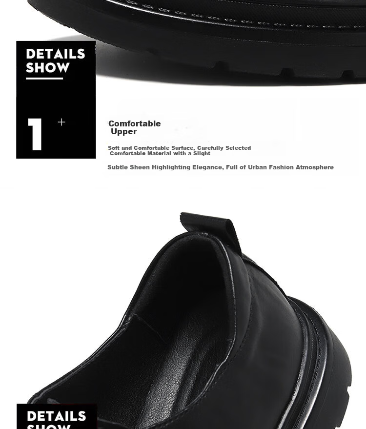 CALIFBULL Men's Leather Shoes Spring Summer Thick Sole Height Increasing Loafers Slip-On Lazy Business Casual Shoes Black Size 44 21