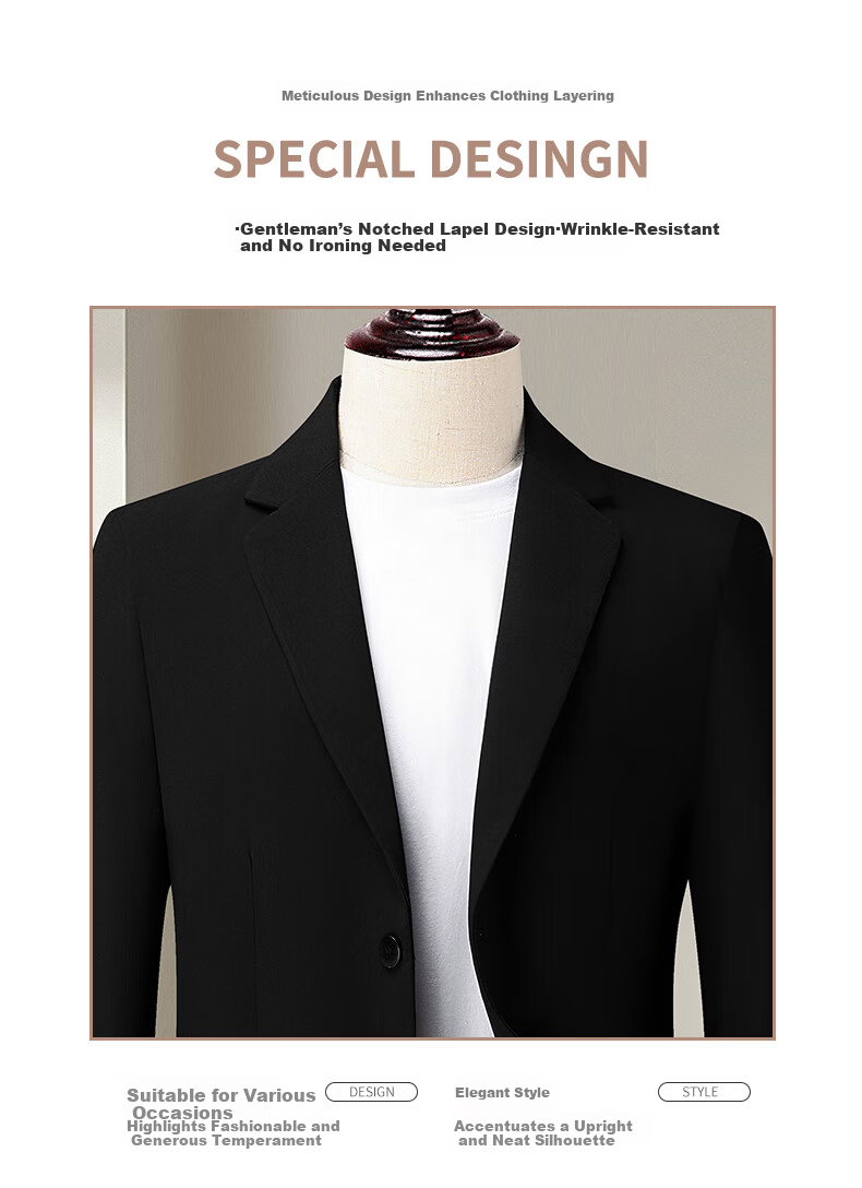 ROMON Men's Slim Fit Spring Autumn Business Youth Blazer Casual Single-Breasted Suit Jacket Formal Workwear Coat 3
