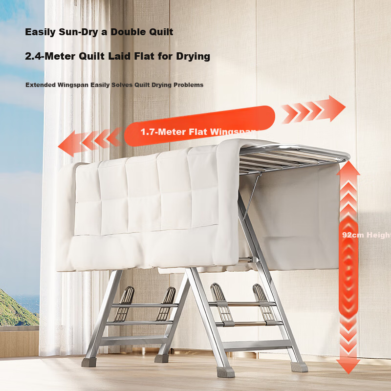 QIAONAMEI Floor Standing Clothes Drying Rack Foldable No Installation Indoor Balcony Laundry Rack Clothes Hanger 4497