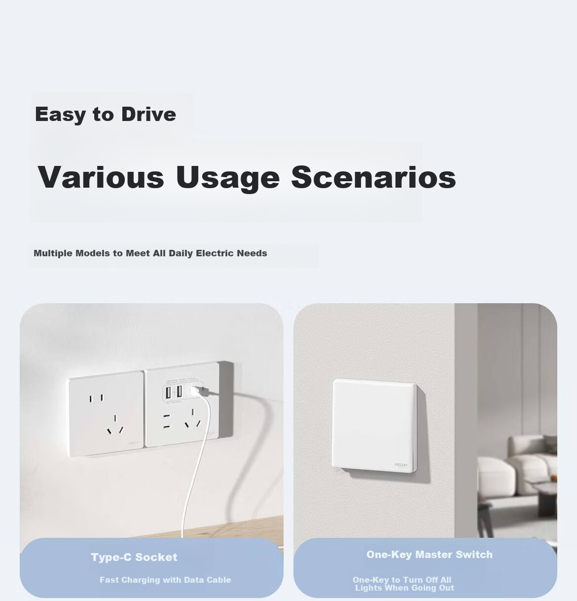 DELIXI Switch Socket CD806 Matte Frosted Cream Style Large Panel Two-Gang Double Control Han Yu White 24