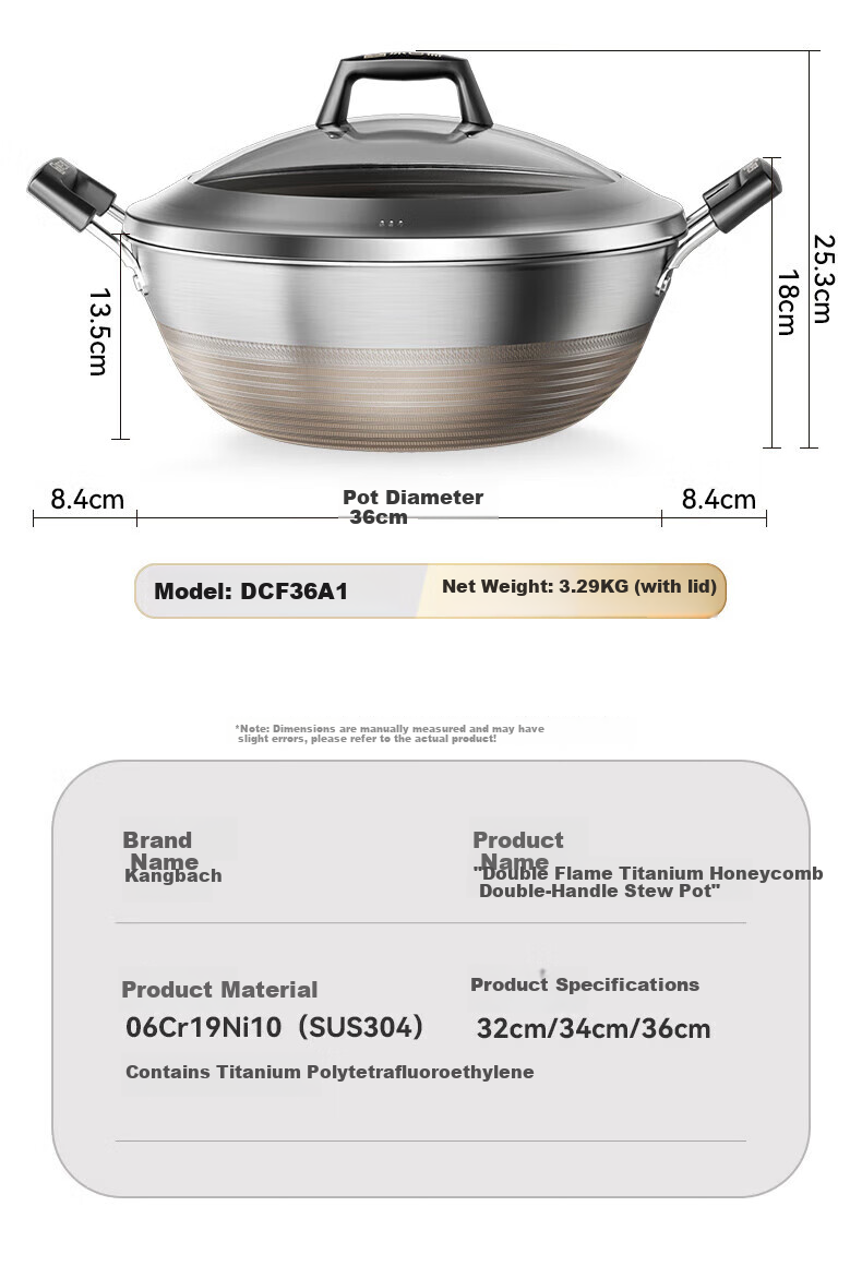 Kambach Titanium Honeycomb Double-Handle Deep Large Capacity Non-Stick 32cm Stew Pot Compatible with Gas and Induction Cooktops 12