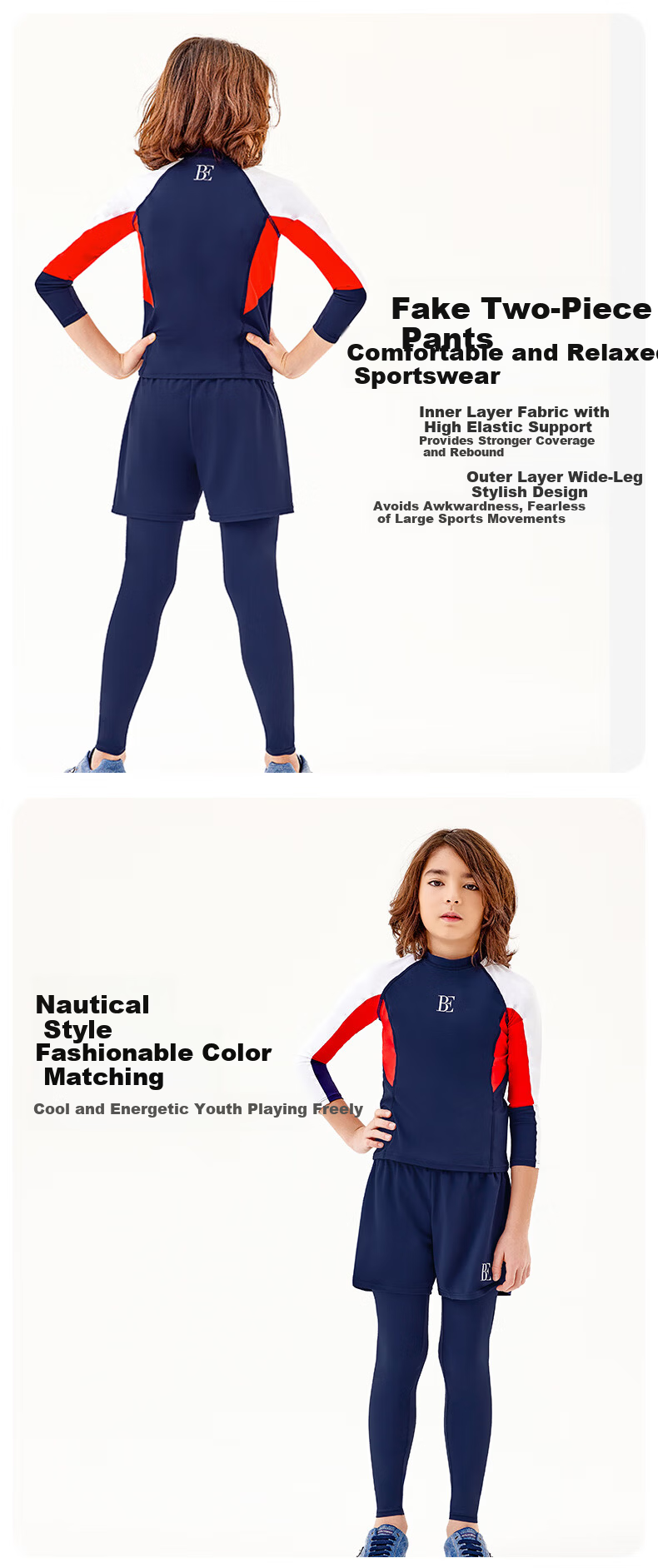 BALNEAIRE Kids Two-Piece Swimwear Boys Long Sleeve Top and Pants Set UV Protection Breathable Quick-Dry for Pool and Beach 280106 140/68 3