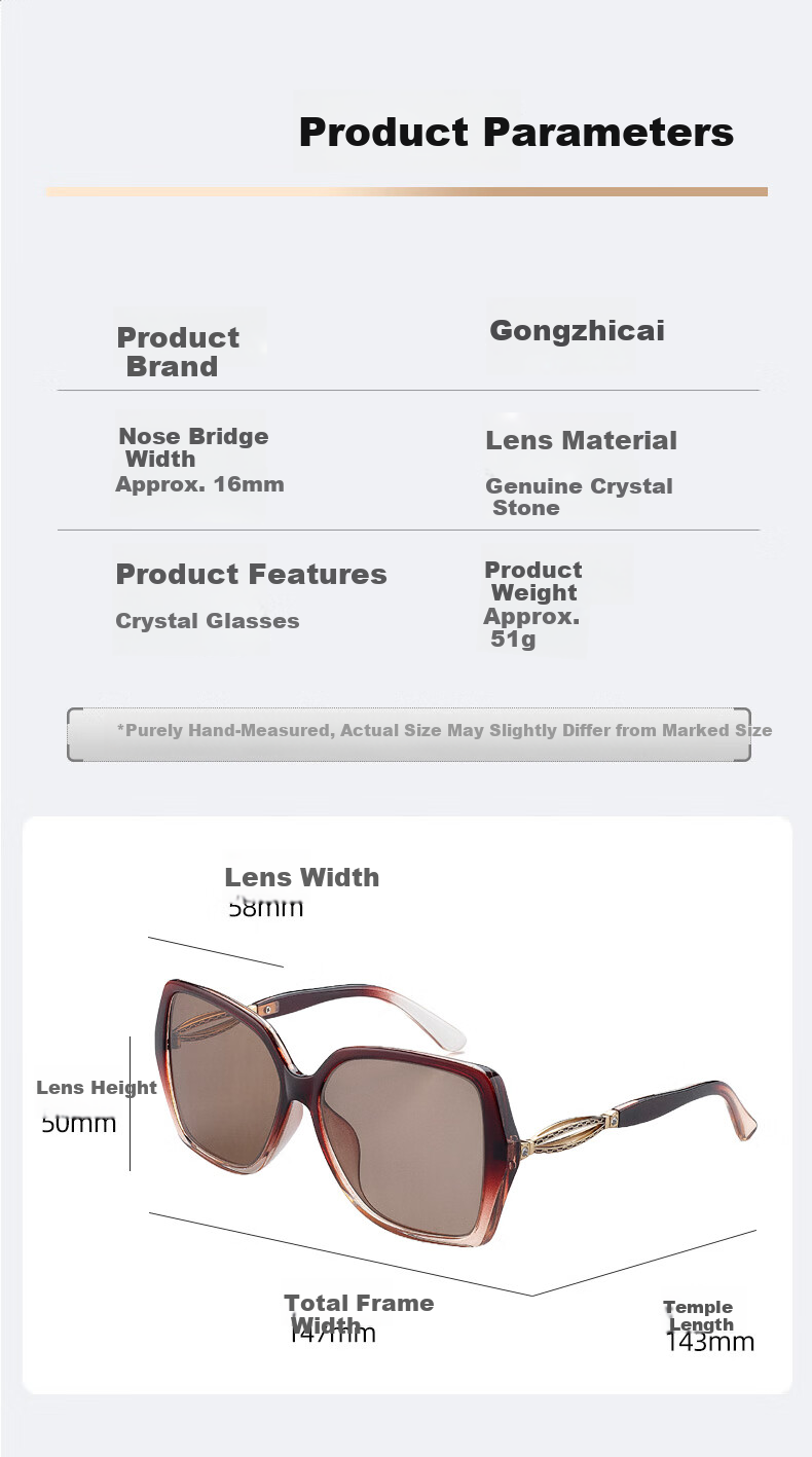 Gongzhicai Women's Crystal Sunglasses HD Brown Real Stone Lens Elegant Temperament UV Protection Gift for Mom 3