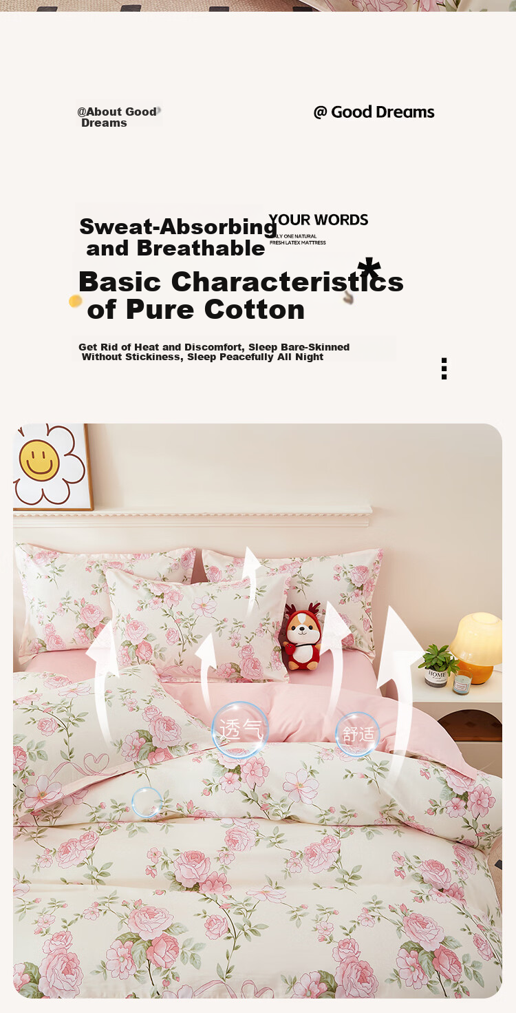 Mengshina A-Class 100% Cotton Duvet Cover Single Pure Cotton Double Bed Country Style 180x200cm Floral Romance 8