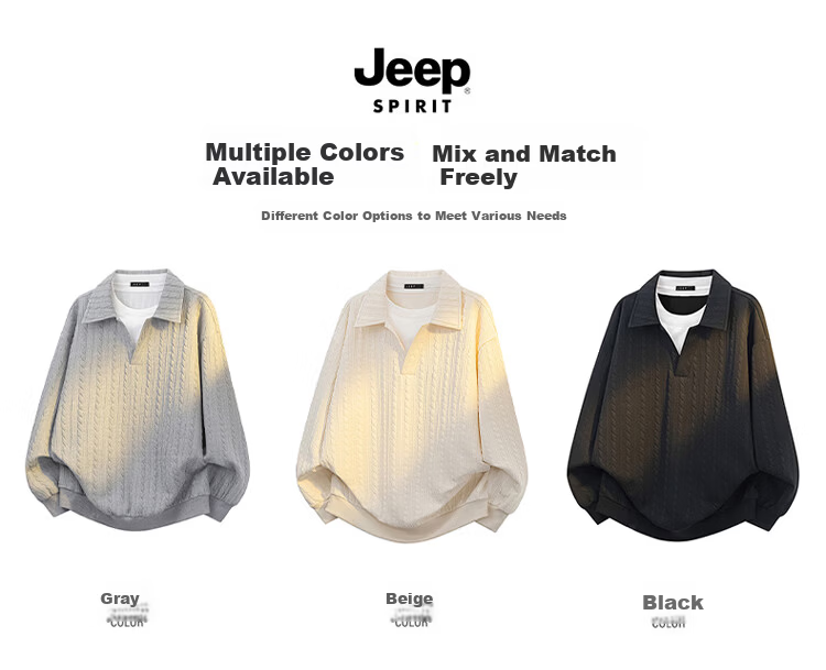 JEEP SPIRIT Men's Long Sleeve Polo Shirt Sweatshirt Spring Loose Casual Base Shirt Gray XL 3