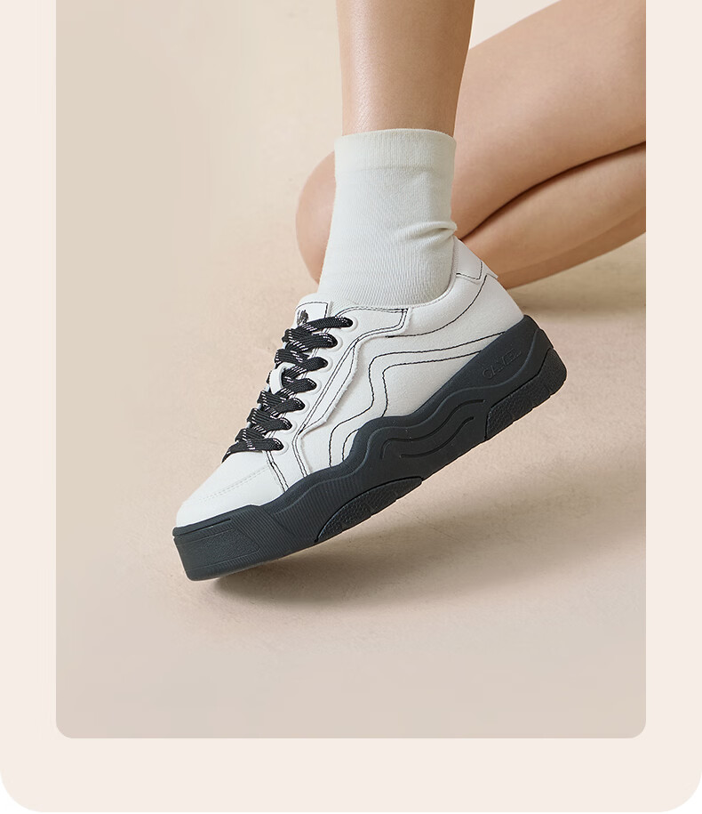 CAMEL Women's Thick-Soled Canvas Sneakers Color-Block Platform Casual Shoes L26S469067 Black Size 35 12
