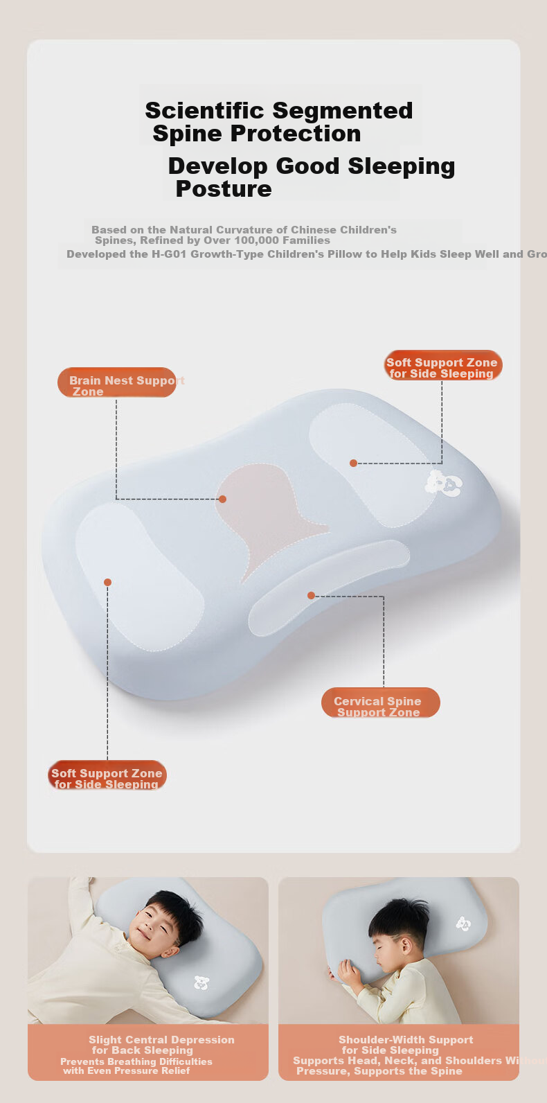 Hilibab Children's Pillow Baby Infant Student Washable Breathable 1-3-6 Years Silicone Neck Support Growth Pillow All-Season Universal 4