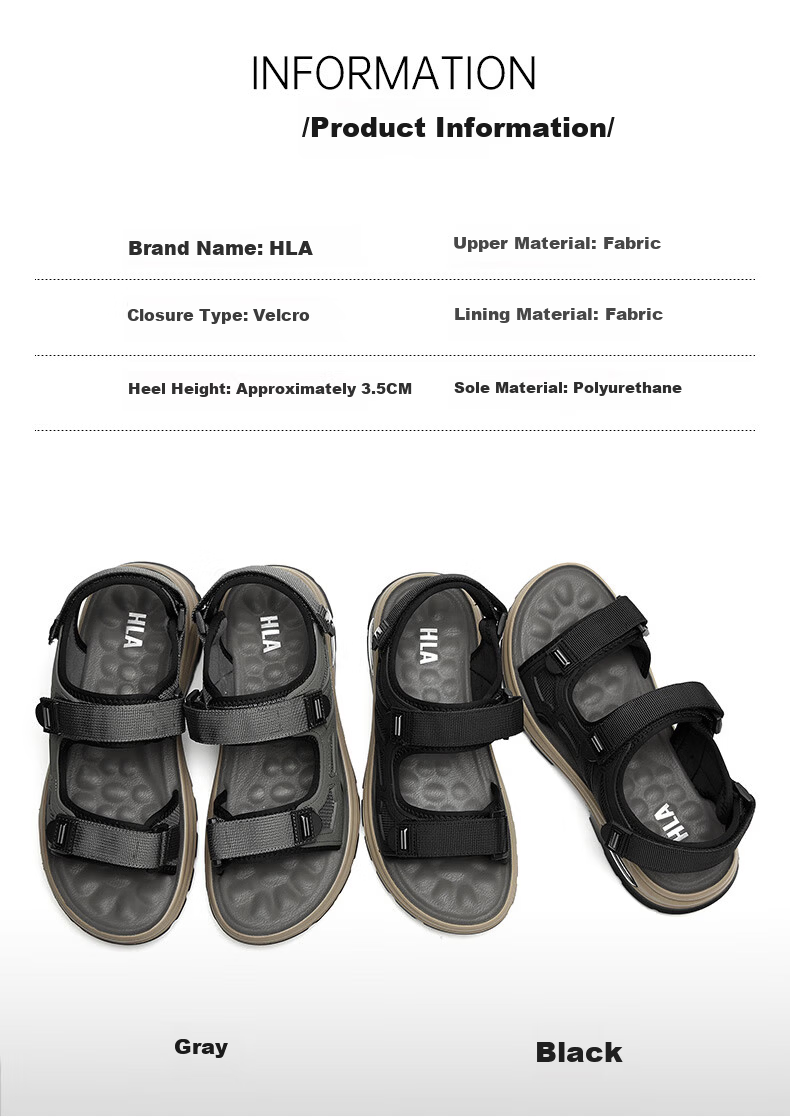 HLA Men's Fashion Casual Sandals Comfortable Beach Shoes HAALXM2DBG088 Black Size 41 5