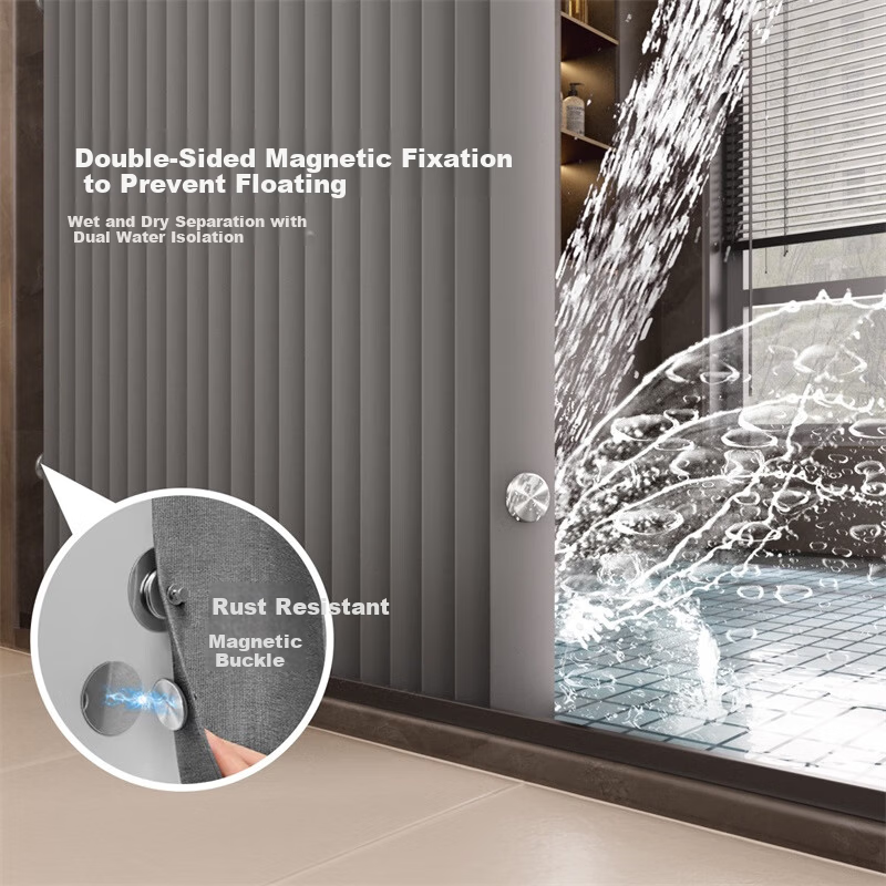 Mercury Home Textiles Mold-Resistant Bathroom Shower Curtain Foldable Magnetic Partition High-Grade Waterproof Shower Curtain Dry-Wet Separation Single Panel