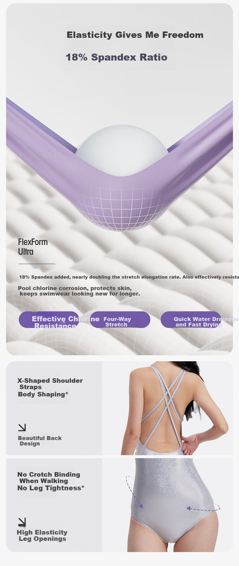 Keep Women's Fashion One-Piece Triangle Swimsuit High-End Racing Swimwear Gray White 2XL 2