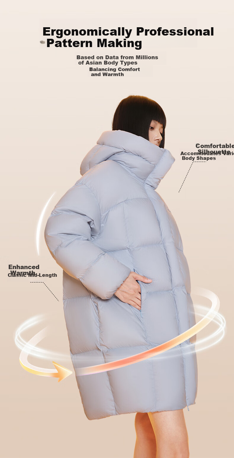 Meilicheng Women's Lightweight Warm Winter Mid-Length Three-Proof Sports Versatile Goose Down Jacket 109 Glacier Blue M 7