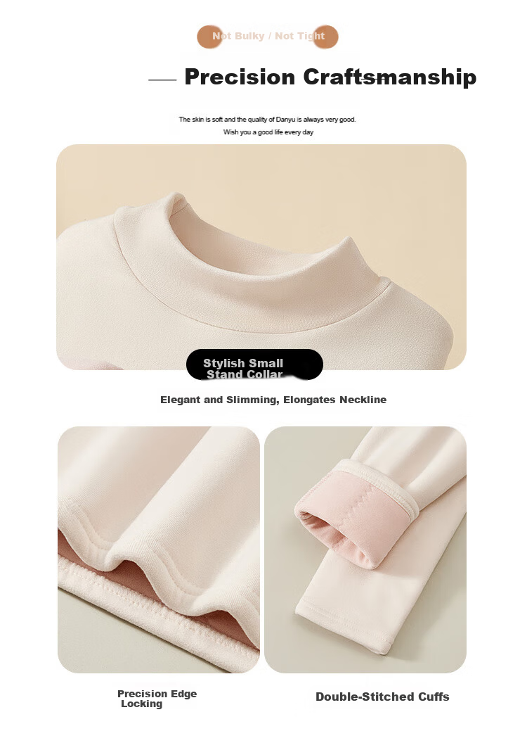 Tingmei [Triple Silk] Fleece-Lined Thickened Half Turtleneck Base Layer Top Women's Autumn Winter Thermal Underwear Shirt 6
