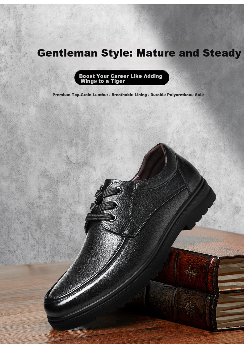 LAORENTOU Men's Leather Shoes, Top-Grain Cowhide, Business Casual Lace-Up, Wear-Resistant Non-Slip Footwear for Men, 510200819, Black, Size 42 3