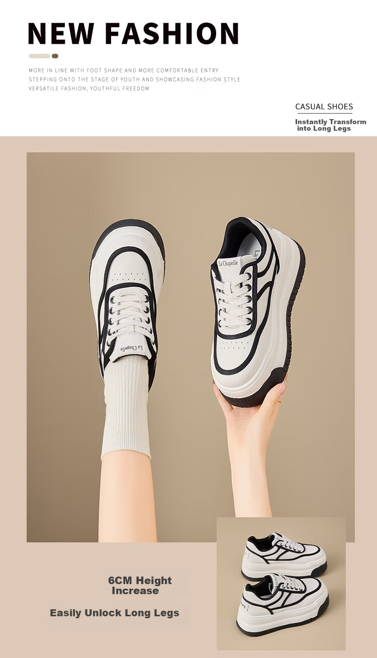 La Chapelle Women's Thick Sole White Sneakers Autumn Winter New Lightweight Height Increasing Sports Shoes Student Casual Skate Shoes Black 37 1