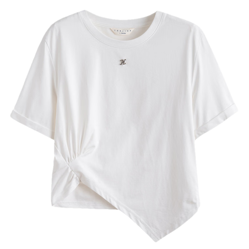 TonLion Lyocell Fiber 2026 Summer Women's Waist-Cinching Short Sleeve Solid Color Versatile Fashion T-Shirt