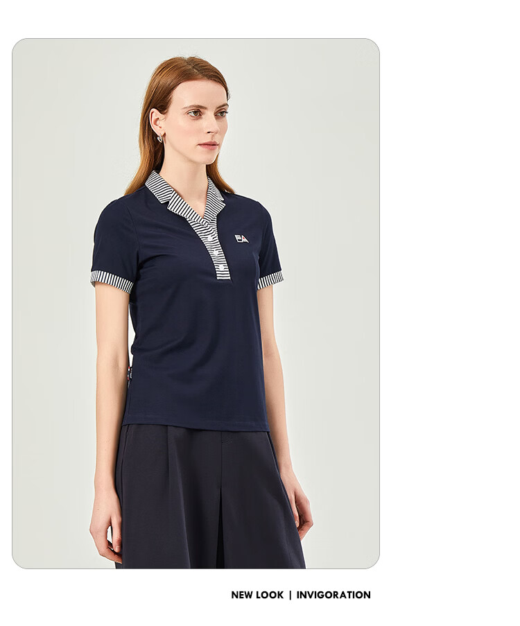 ELLE ACTIVE Classic Striped V-Neck Short Sleeve T-Shirt for Women Casual Slim Fit Top Summer Navy Blue S 12