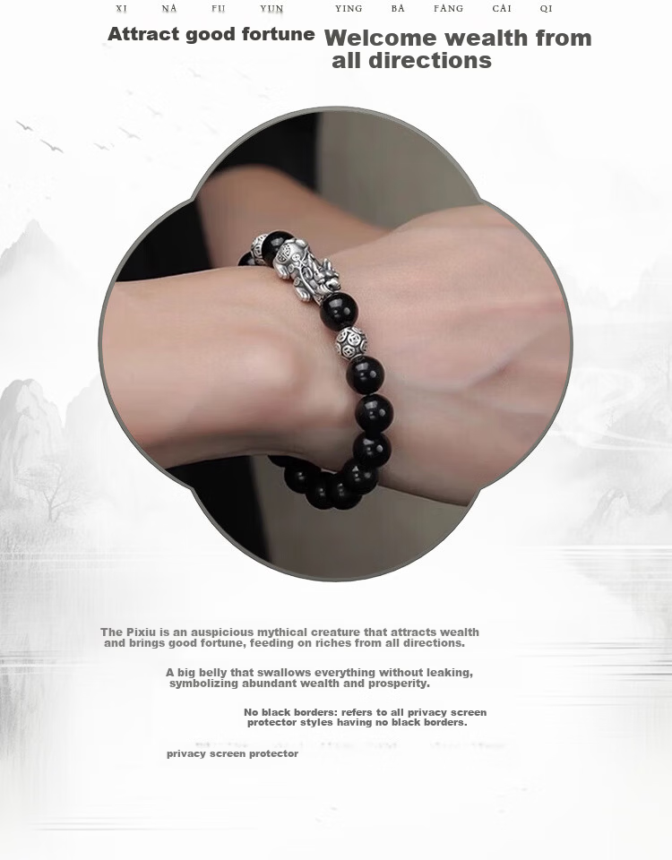 ALLOVE Pixiu Pure Silver Men's Bracelet Lucky Bead Bracelet Men's Birthday 520 Valentine's Day Gift for Boyfriend Husband 2