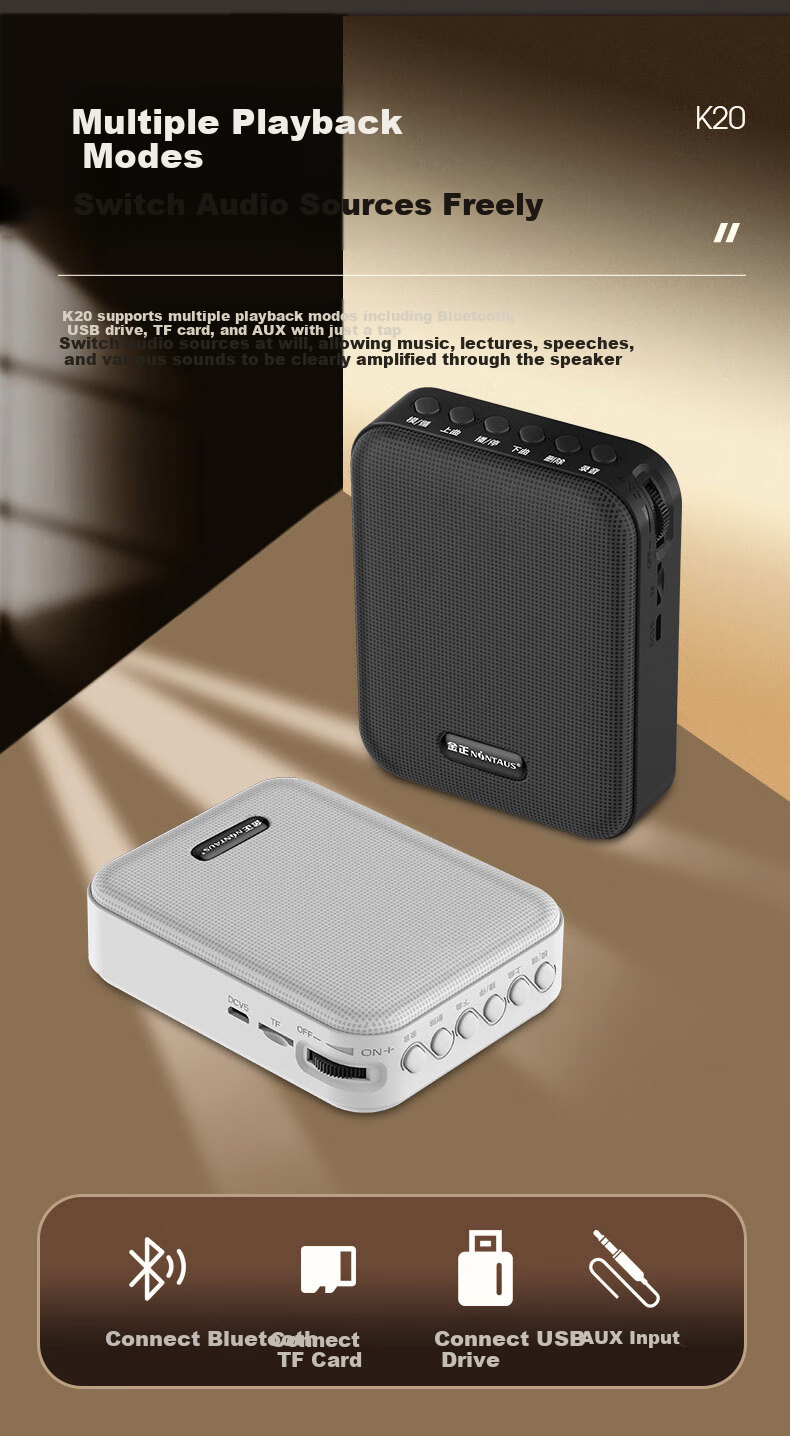 Jinzheng K10 Mini Bee Amplifier Teacher Teaching Dedicated Anti-Howling Wireless Lapel Microphone High Power Tour Guide Outdoor Portable Speaker Bluetooth Speaker Black 9