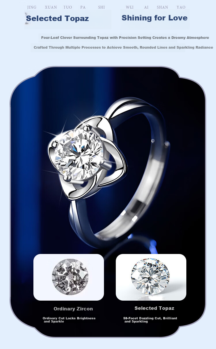 ALLOVE Four-Leaf Clover Sterling Silver Ring Women's Engagement Diamond Ring Birthday 520 Valentine's Day Gift for Girlfriend Wife 5