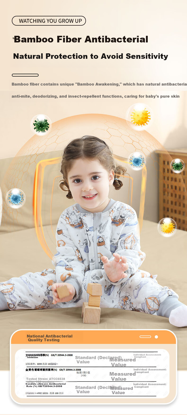 Nanjiren Baby Sleeping Bag Spring Summer Bamboo Air Cotton Kids Anti-Kick Quilt Pajamas Baby Air-Conditioned Split-Leg Sleeping Bag Size 90 9
