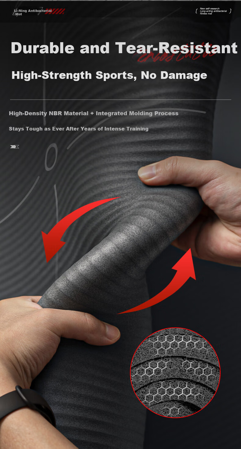 LI-NING Yoga Mat Unisex Fitness Antibacterial Thickened Non-Slip Home Exercise Mat Jump Rope Soundproof Shock Absorption Sit-Up Mat 16