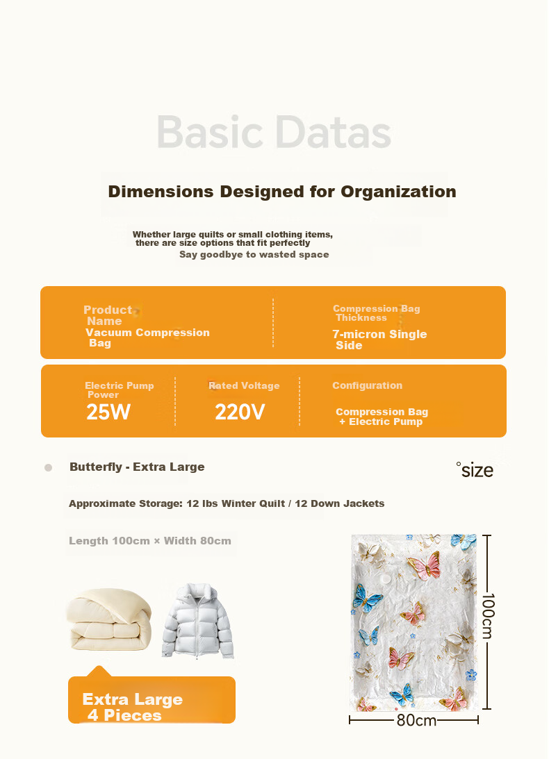 BIAZE Vacuum Compression Storage Bag for Clothes and Quilts, Extra Large 80*100cm, Single Pack 3