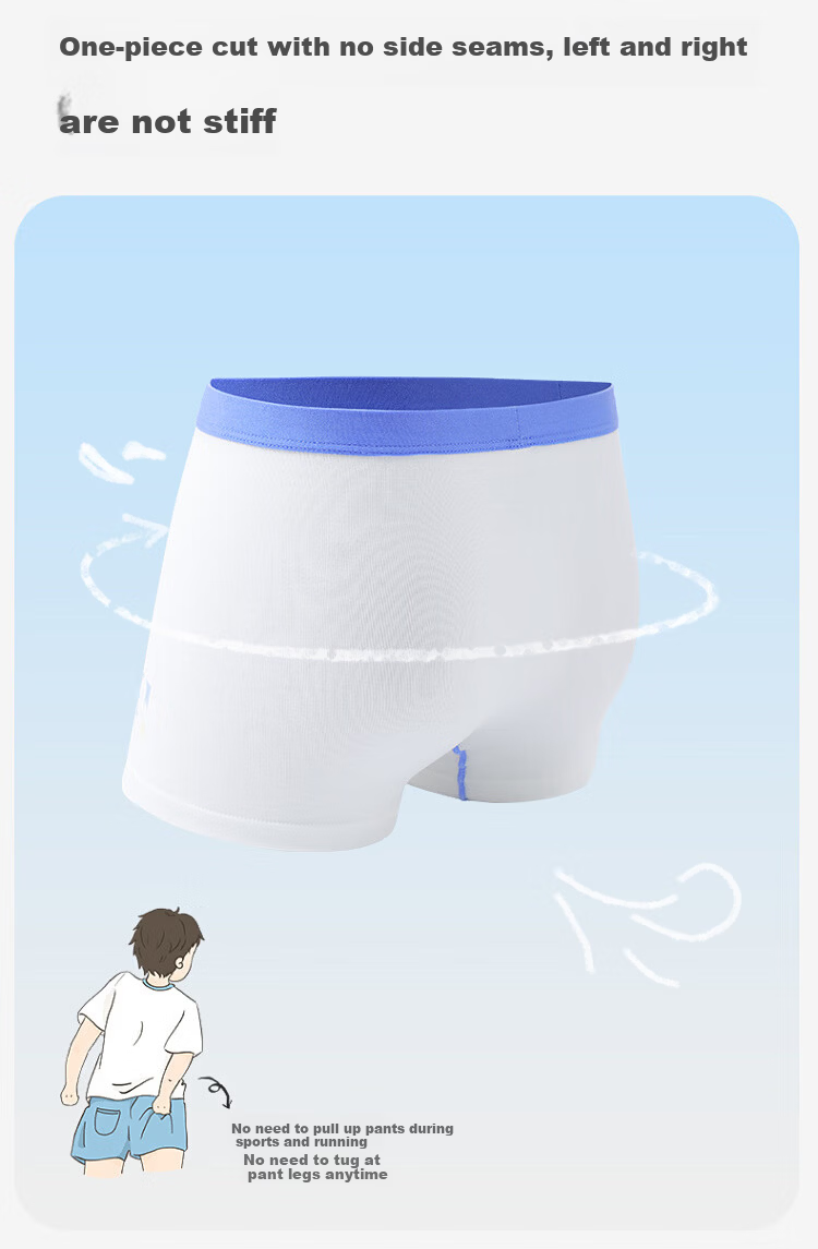 Jiusuiban 7A Antibacterial Children's Cotton Underwear Sweat-Absorbing Boys Girls Silk Gusset Boxer Briefs A-Class Youth 5-Pack 7
