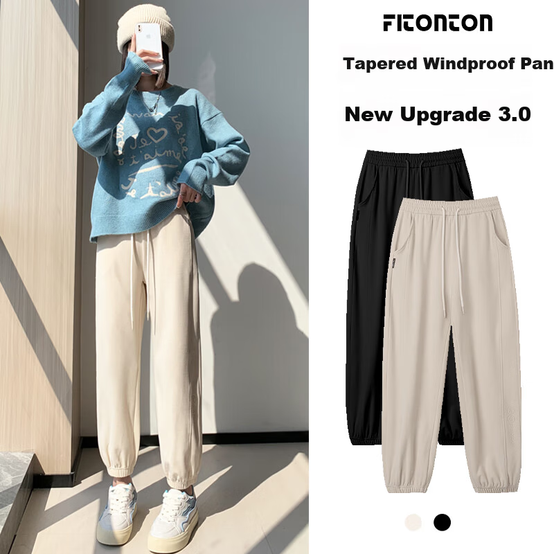 FitonTon Women's Pants Autumn Winter Nano Fleece Joggers Slim Thickened Windproof Casual Sports Sweatpants Off-White M
