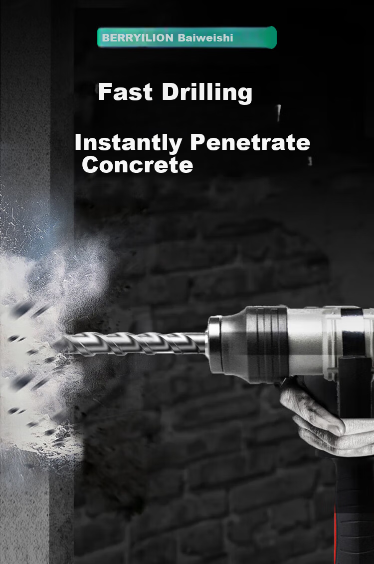 BERRYLION Extended Two-Groove Rotary Hammer Drill Bit for Cement Concrete Wall Drilling, Cylinder Shank 12*350mm 2